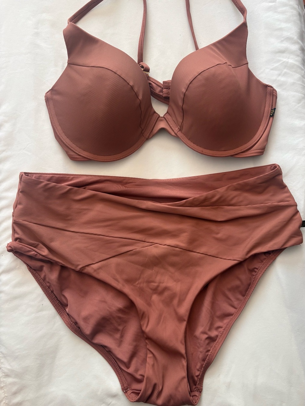 La Vie En Rose Ribbed Two-Piece Bikini in Dark Tan